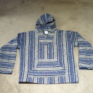 Authentic Men's Mexican Woven Hoodie Pullover Poncho XL